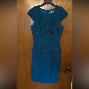ANTONIO MELANI Teal Midi Dress with Lace
